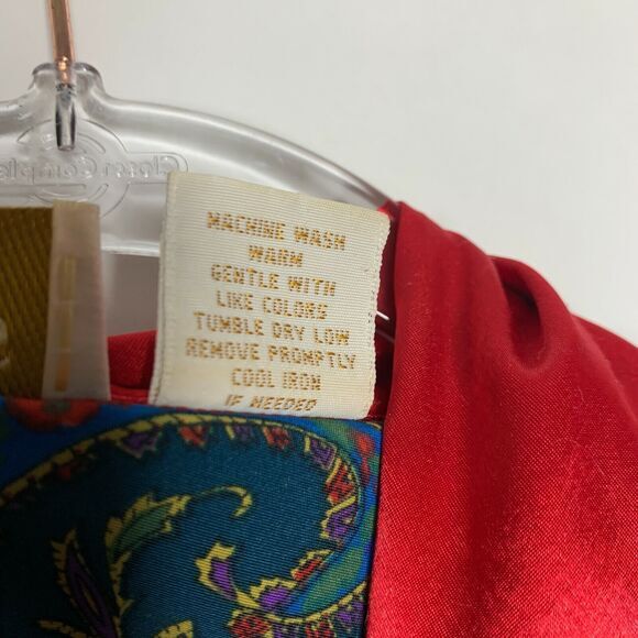Victorias Secret Womens Size M Robe Gold Label Vintage Red Floral Satin 4 Button - Picture 4 of 5